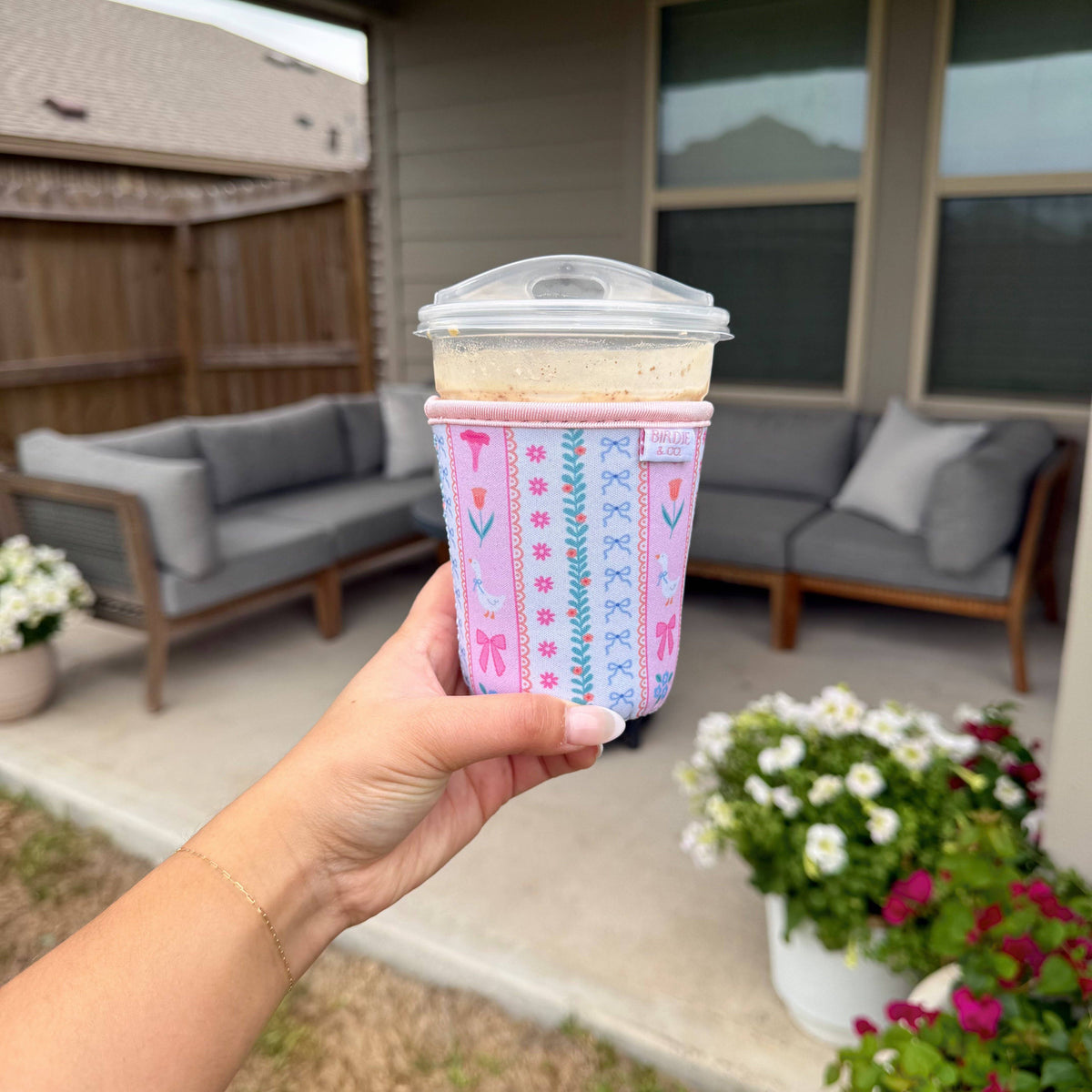 Goose and Floral Iced Coffee Sleeve