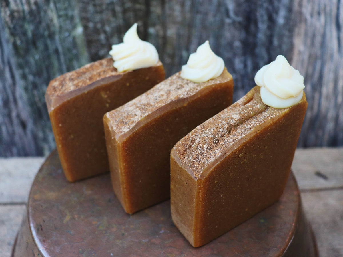 Pumpkin Pie Goat Milk Soap with Wooden Dish