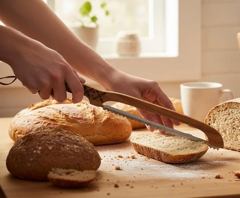 Handmade Serrated Wooden Sourdough Bread Knife
