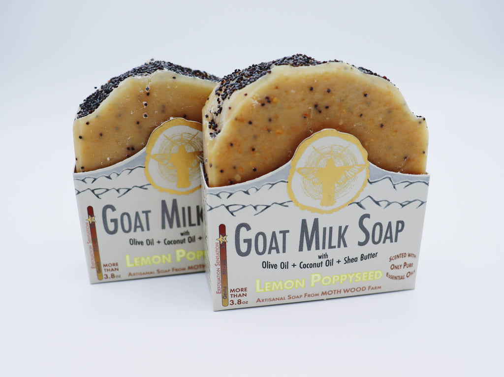 Lemon Poppyseed Goat Milk Soap with Wooden Dish
