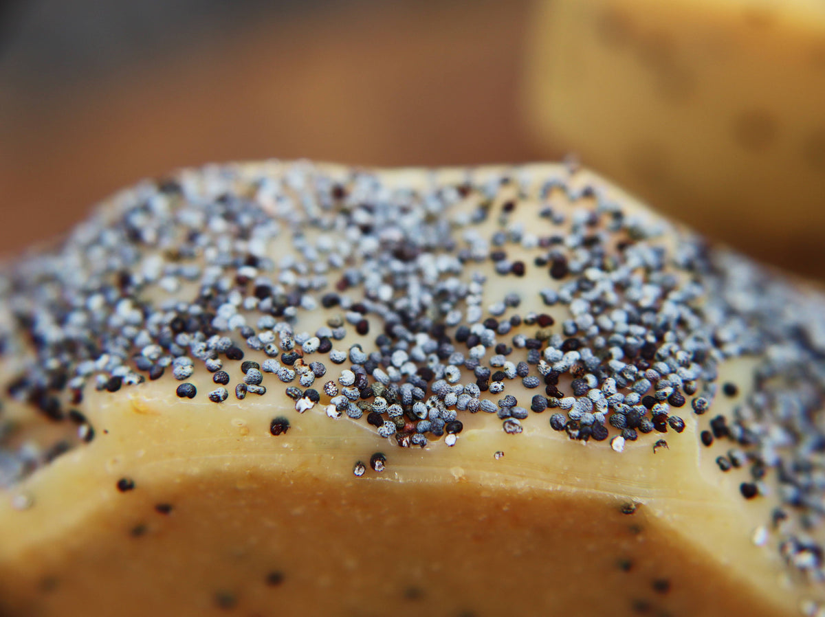 Lemon Poppyseed Goat Milk Soap with Wooden Dish