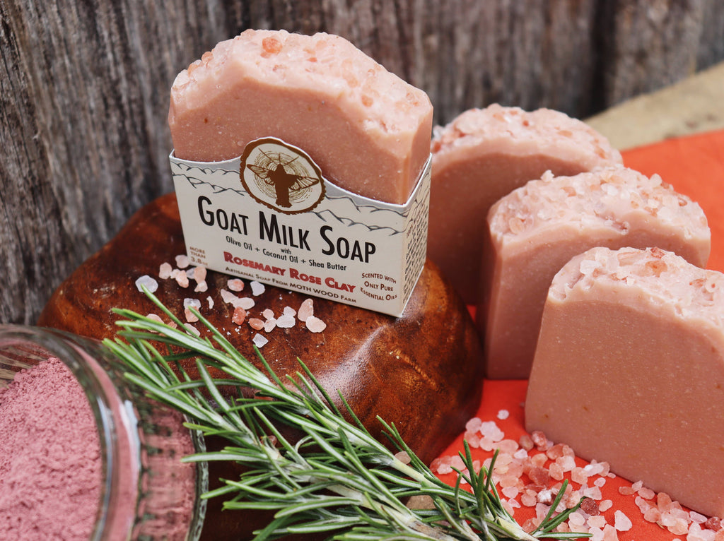 Rosemary Rose Clay Goat Milk Soap with Wooden Dish