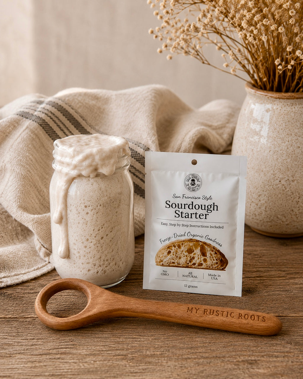 Freeze-Dried Sourdough Starter & Wooden Dough Spoon