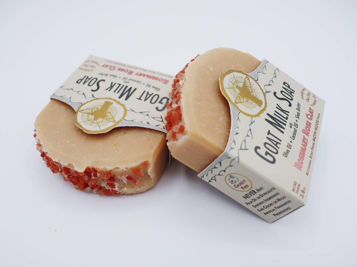 Rosemary Rose Clay Goat Milk Soap with Wooden Dish