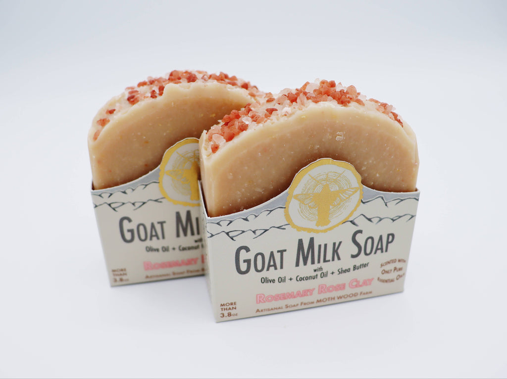 Rosemary Rose Clay Goat Milk Soap with Wooden Dish