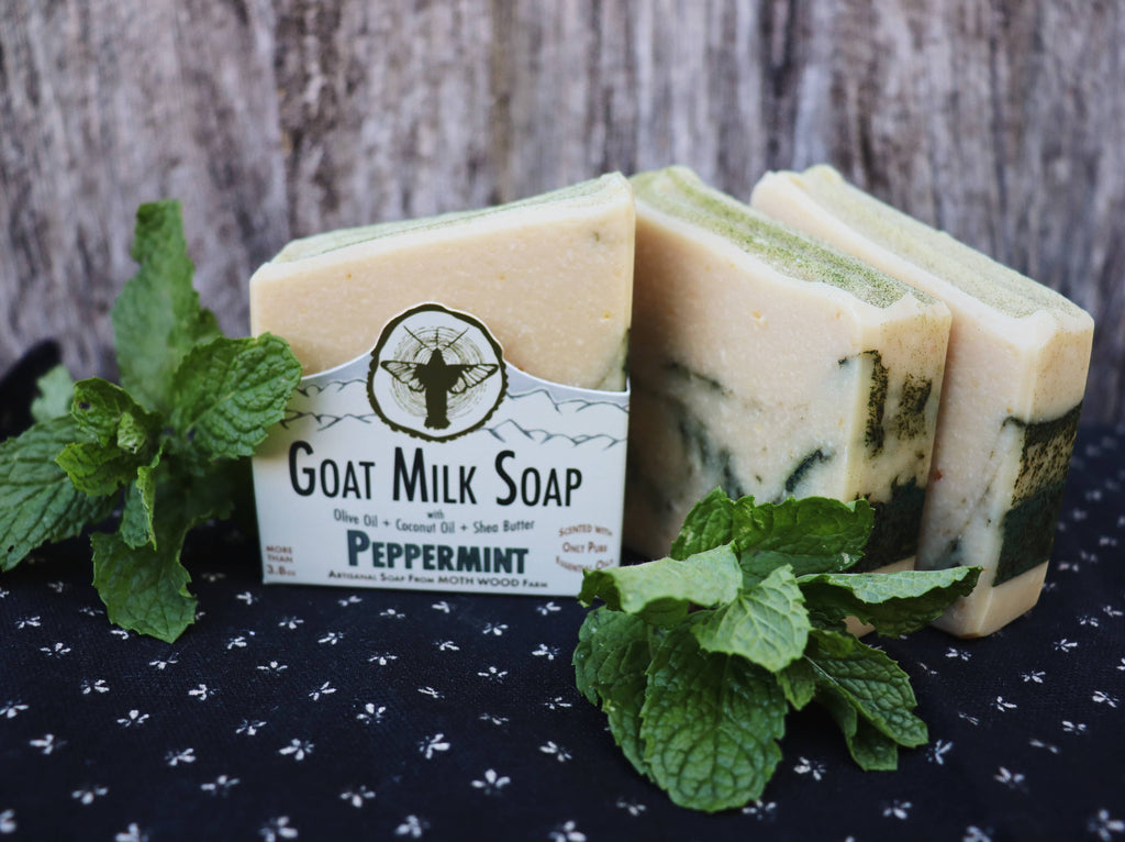 Peppermint Goat Milk Soap with Wooden Dish