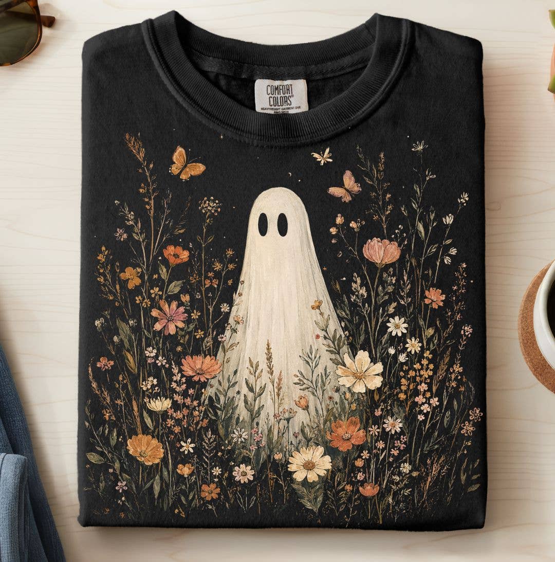 Vintage Floral Ghost Halloween Comfort Colors Tee