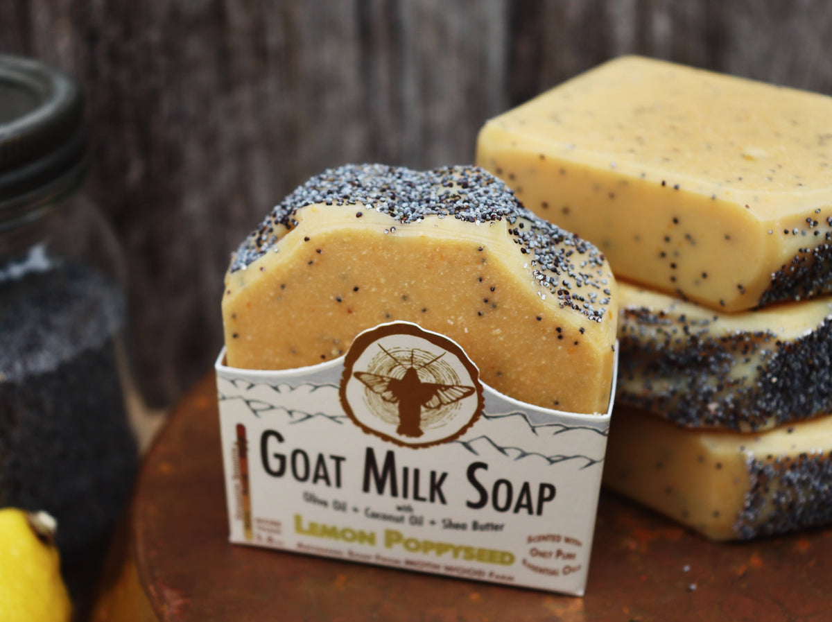 Lemon Poppyseed Goat Milk Soap with Wooden Dish